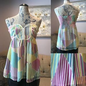 Color block stripe silk tank top